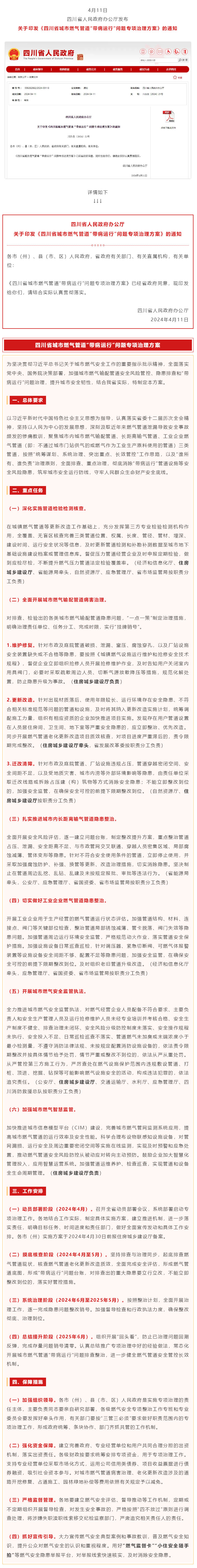 事关燃气安全！《四川省城市燃气管道“带病运行”问题专项治理方案》印发